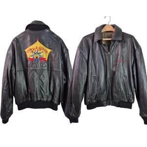 Black Leather Reversible Quilted Removeable Collar Jacket Cirque Du Soleil XL